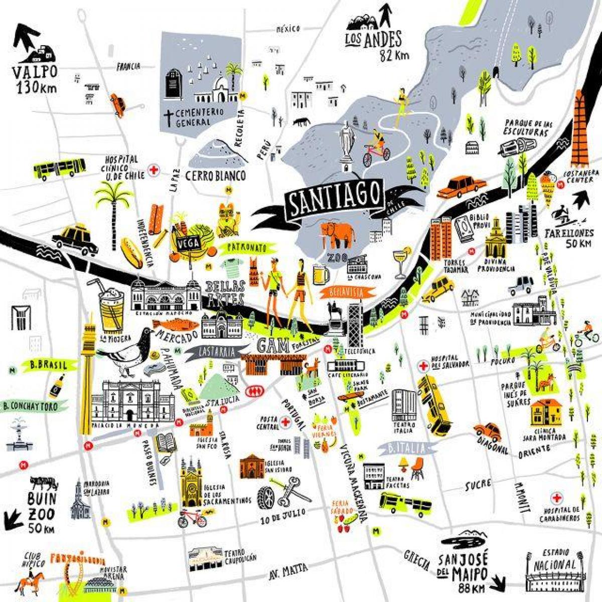 santiago chile tourist attractions map